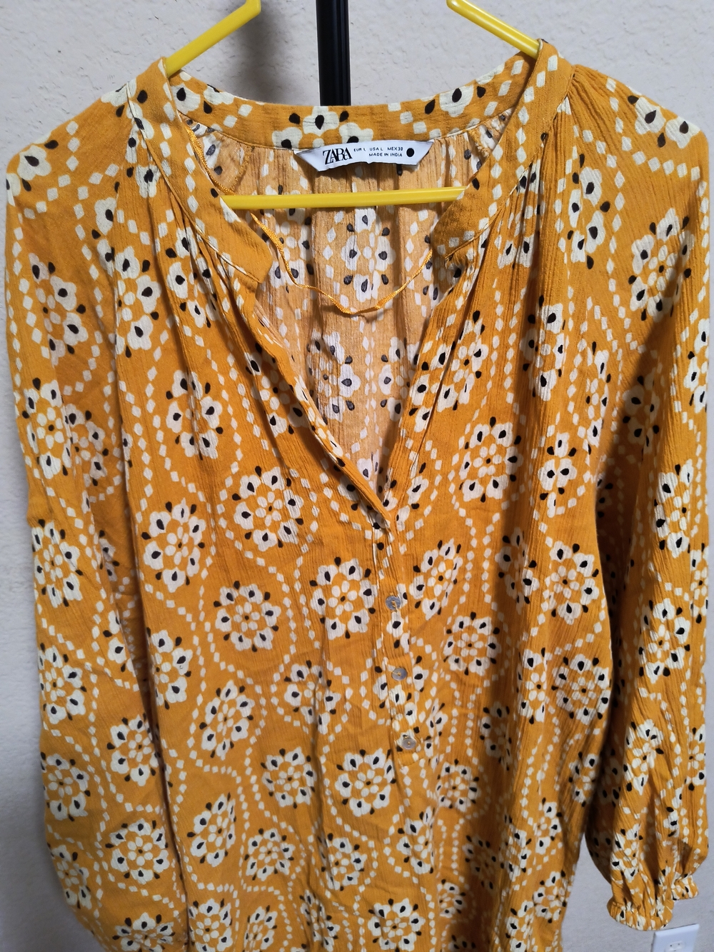 Zara Mustard Floral Tie-Neck Midi Dress - Picture 5 of 13